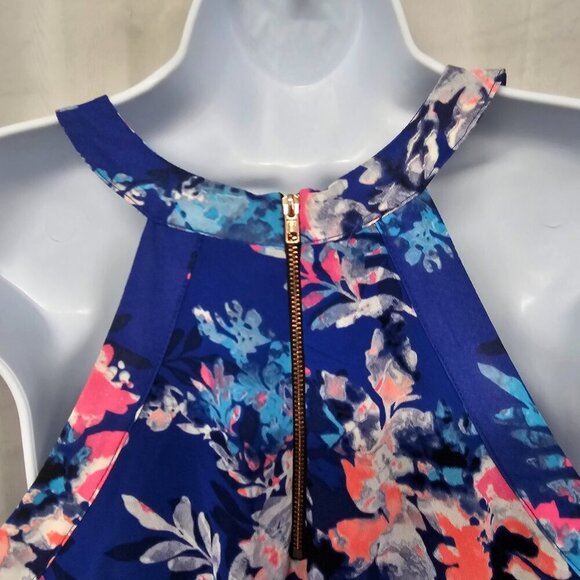 Xhiliration Blue Pink Floral Tropical Sleeveless Maxi Dress L - Picture 7 of 12